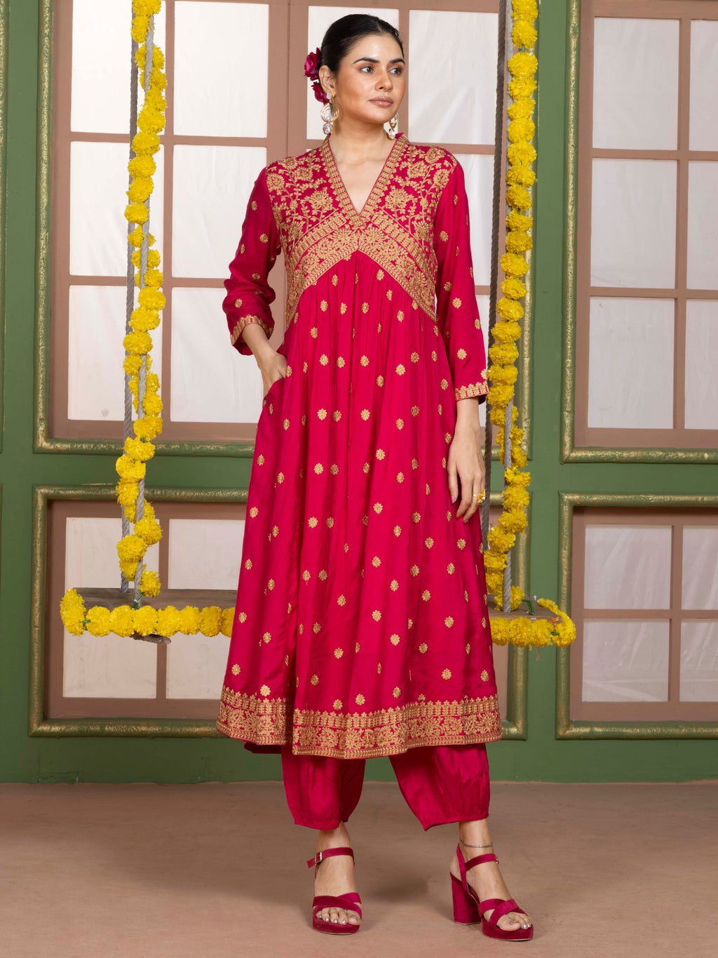 Imperial Fuchsia Kashida Embroidered Salwar Kurta Dupatta Set