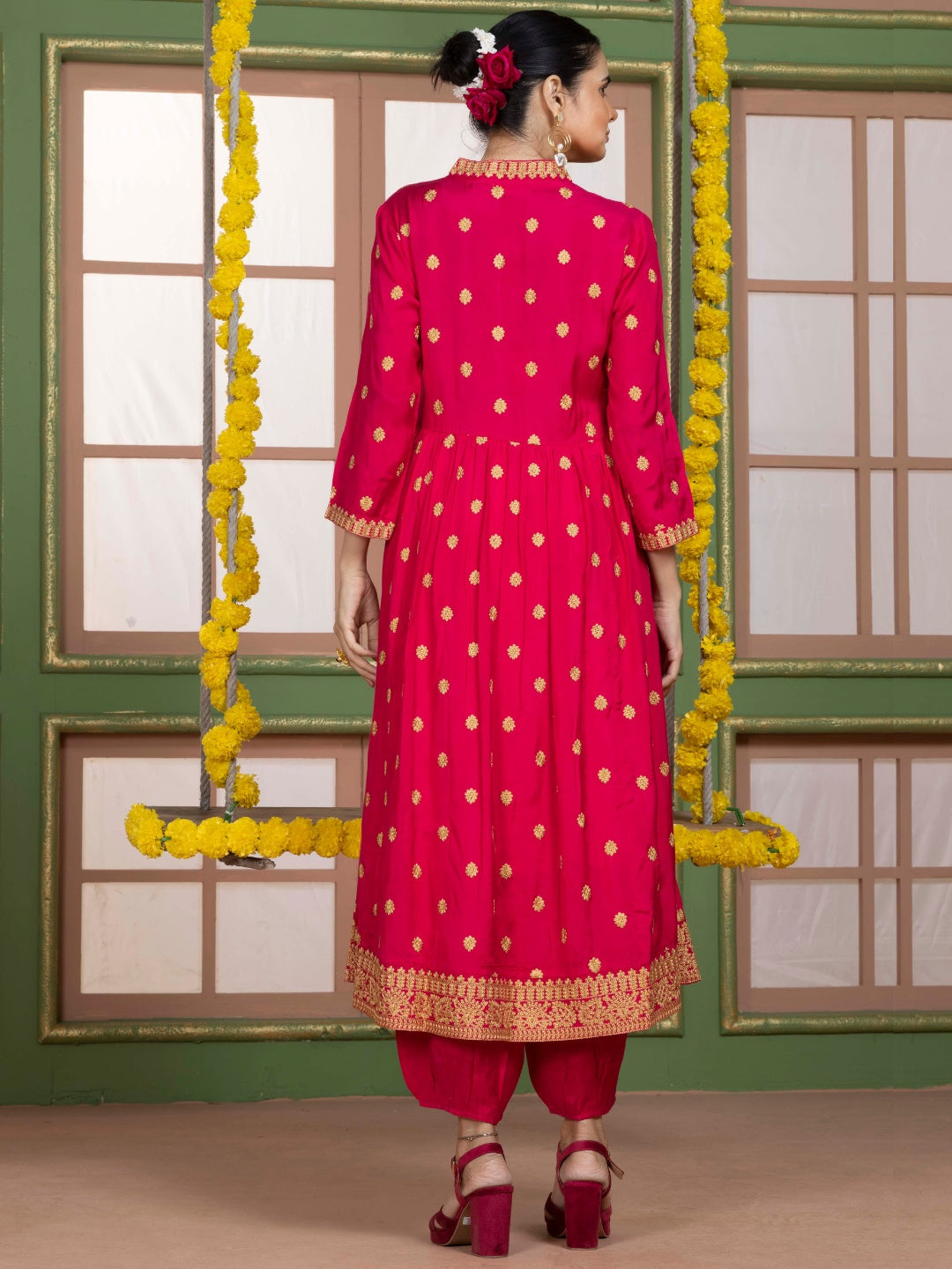 Imperial Fuchsia Kashida Embroidered Salwar Kurta Dupatta Set