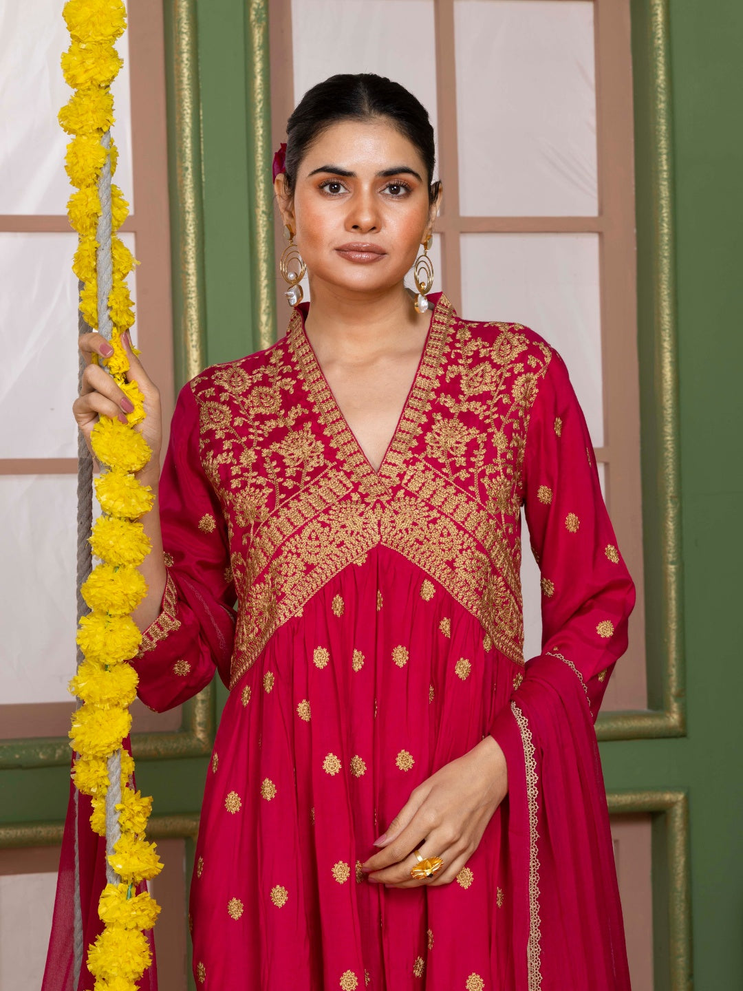 Imperial Fuchsia Kashida Embroidered Salwar Kurta Dupatta Set