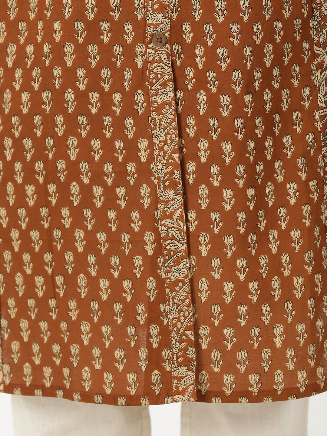 Brown Floral Print Panelled Kurta