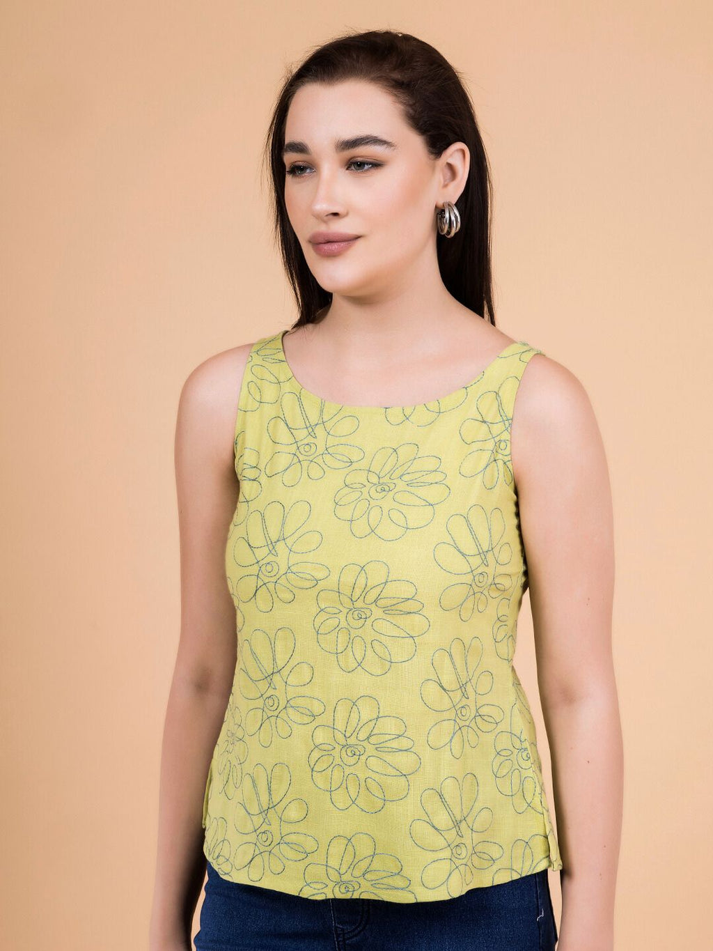 Lime Green Daisy Doodle Embroidered Top