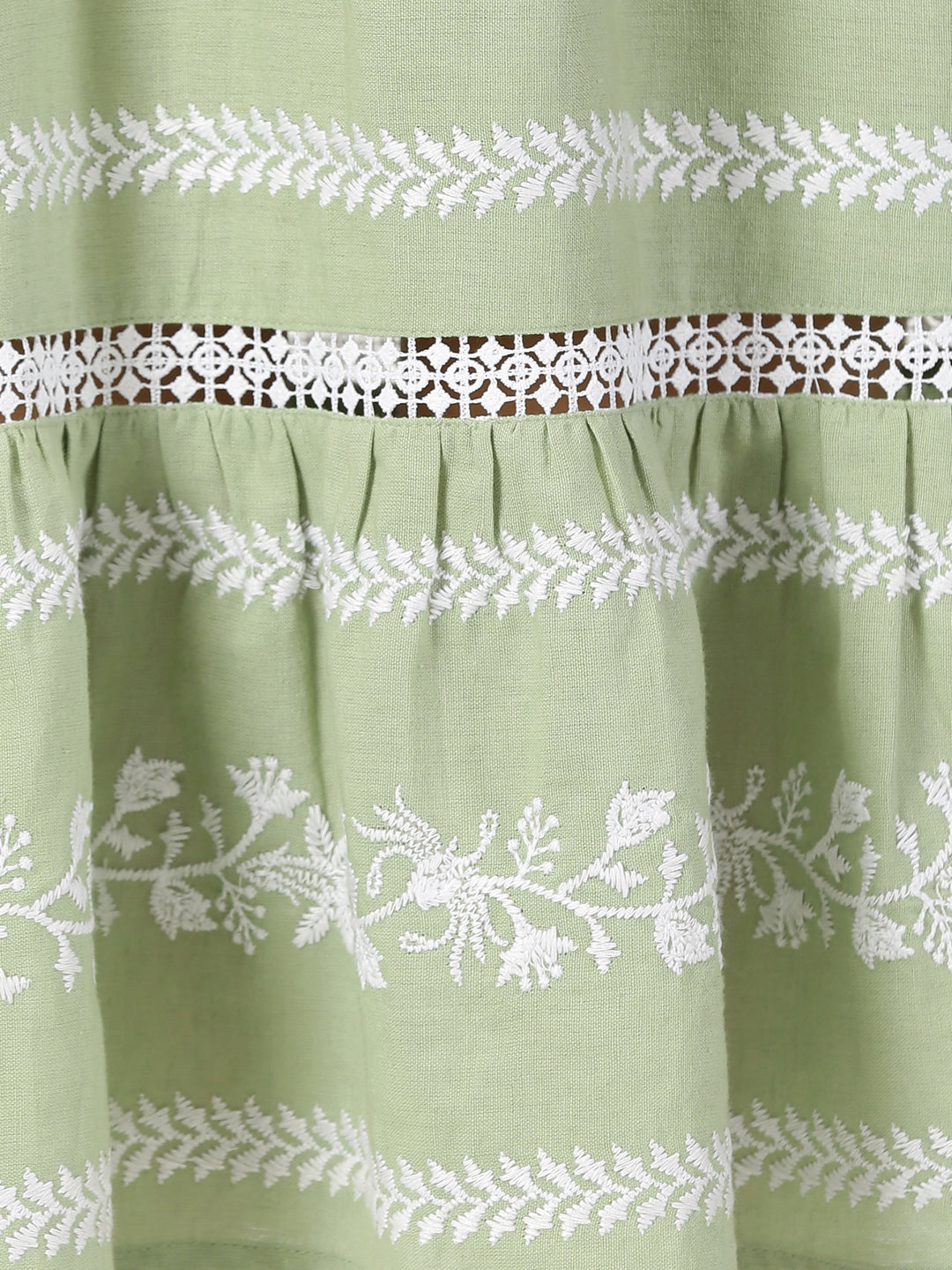 Pastel Green Boho Embroidered Midi Dress