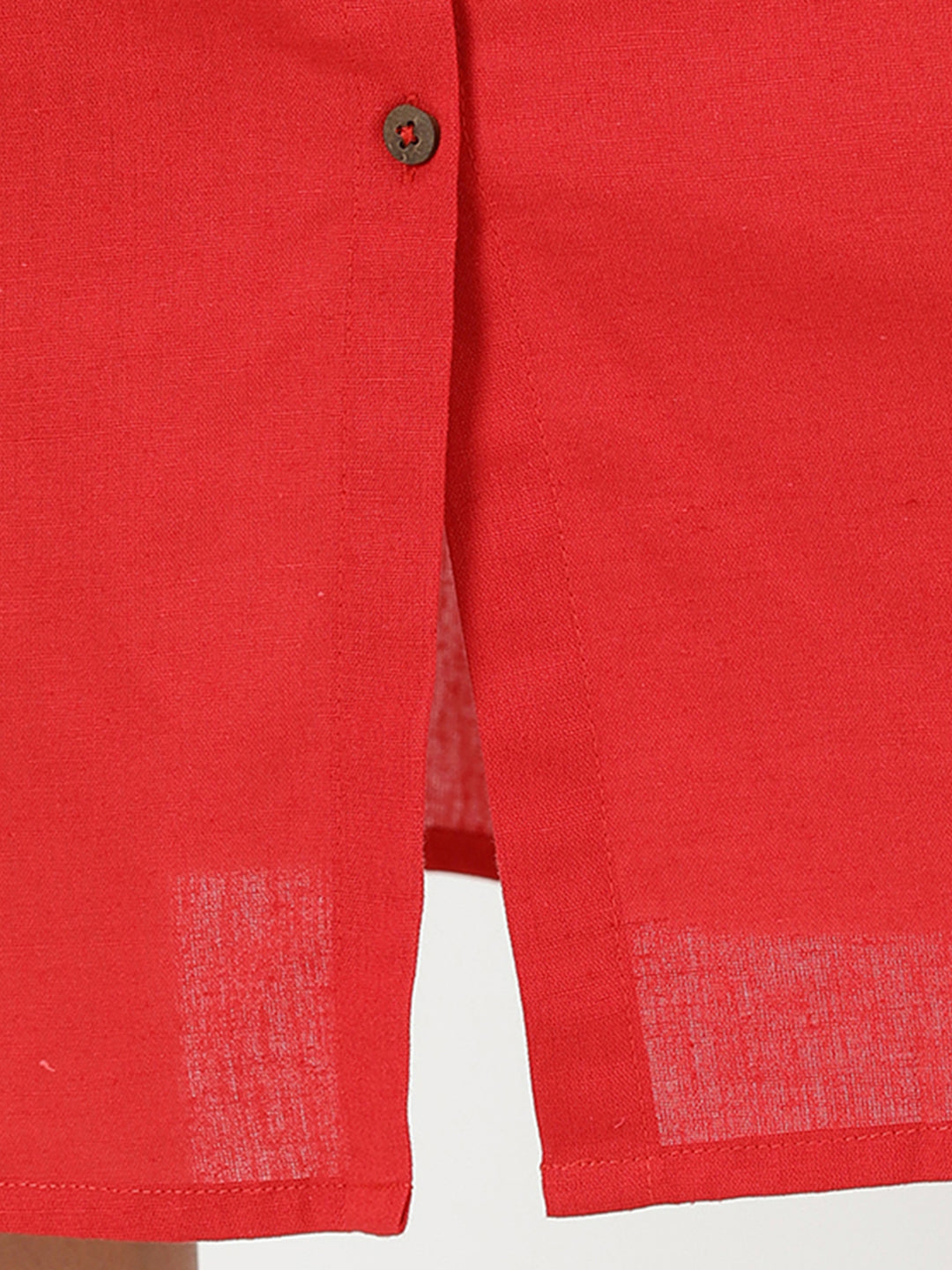 Red Solid Midi Shirt Dress