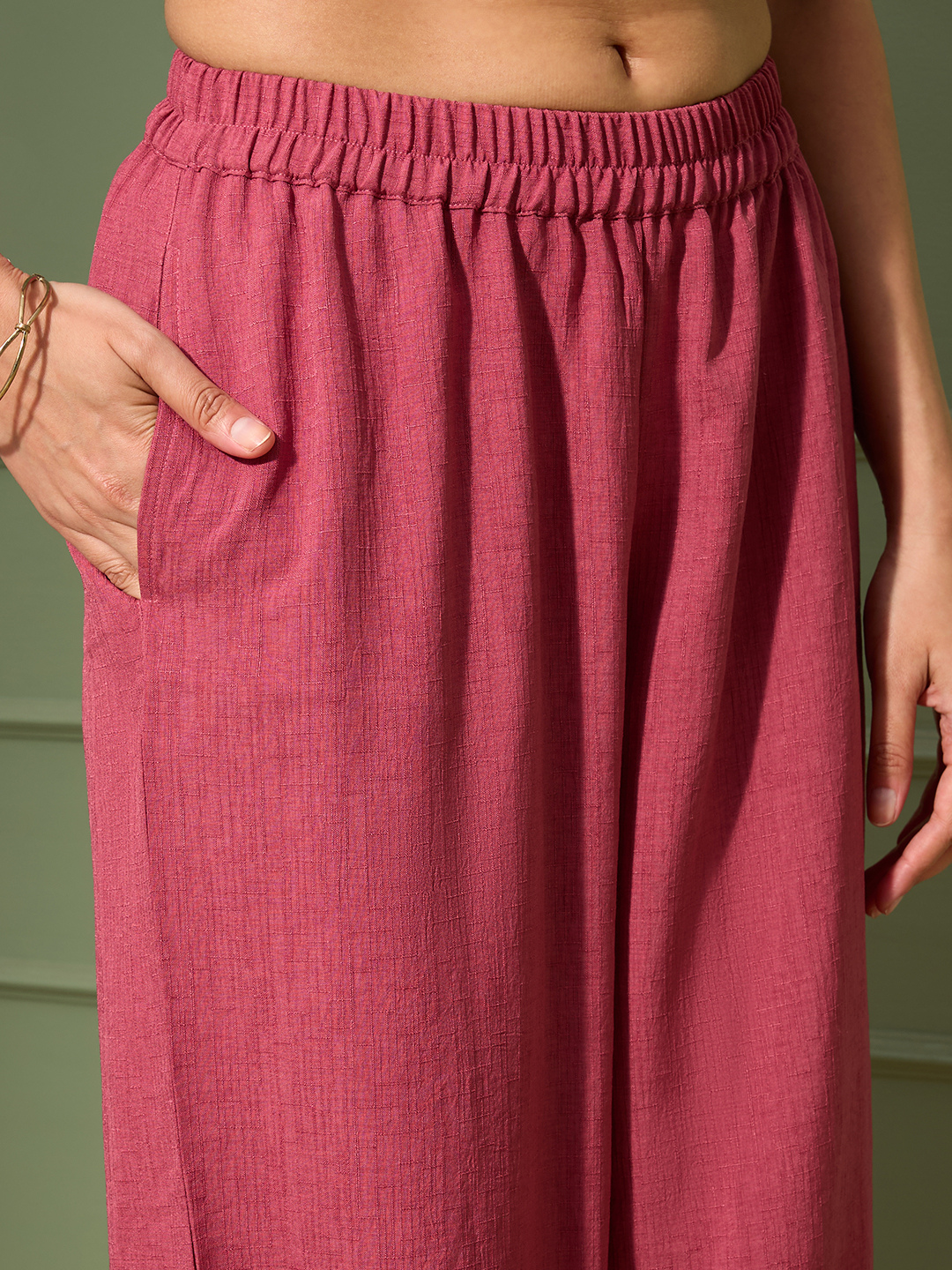 Blush Pink Embroidered Kurta Set with Pleated Pants for Women | Saffron Threads