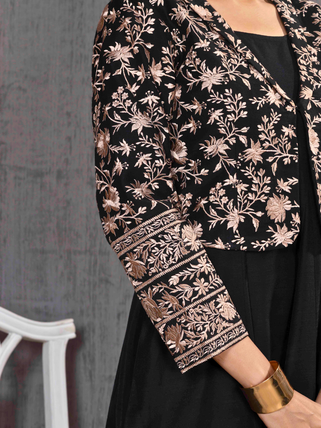 Black Parsi Gara Embroidered Jacket With Dress Set