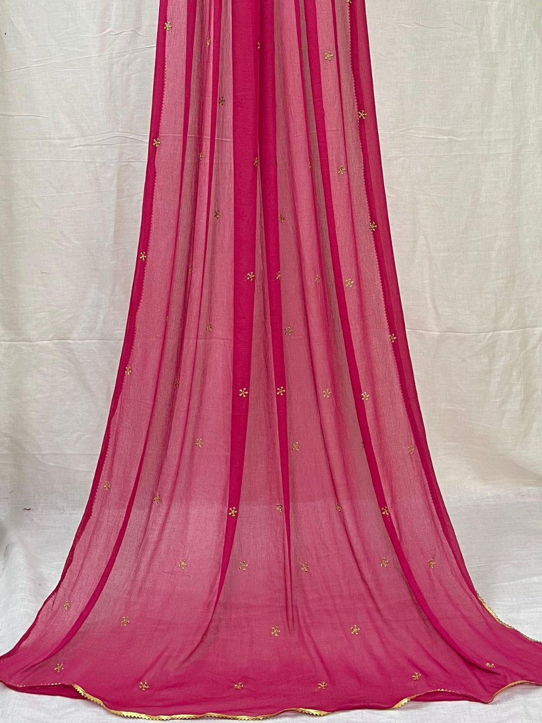 Pink Chiffon Dupatta with Lace Inserts
