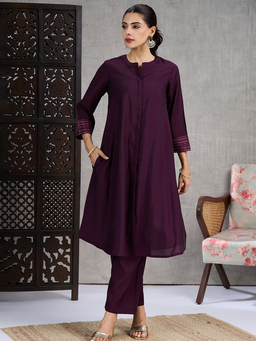 Aubergine Kurta Set (Dupatta Sold Separately)