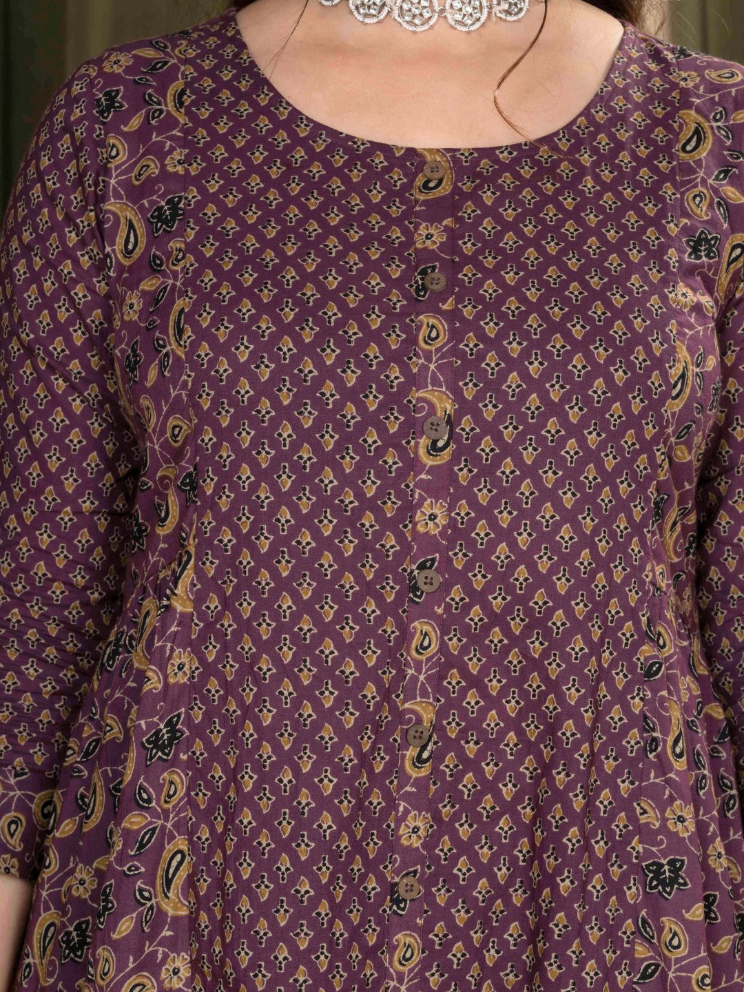 Heritage Plum Printed A-Line Cotton Kurta