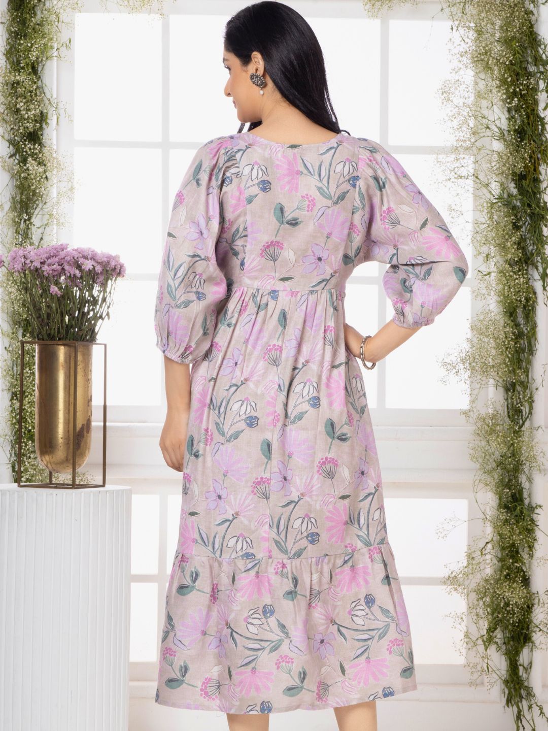 Periwinkle Lavender Florette Leaf Midi Dress