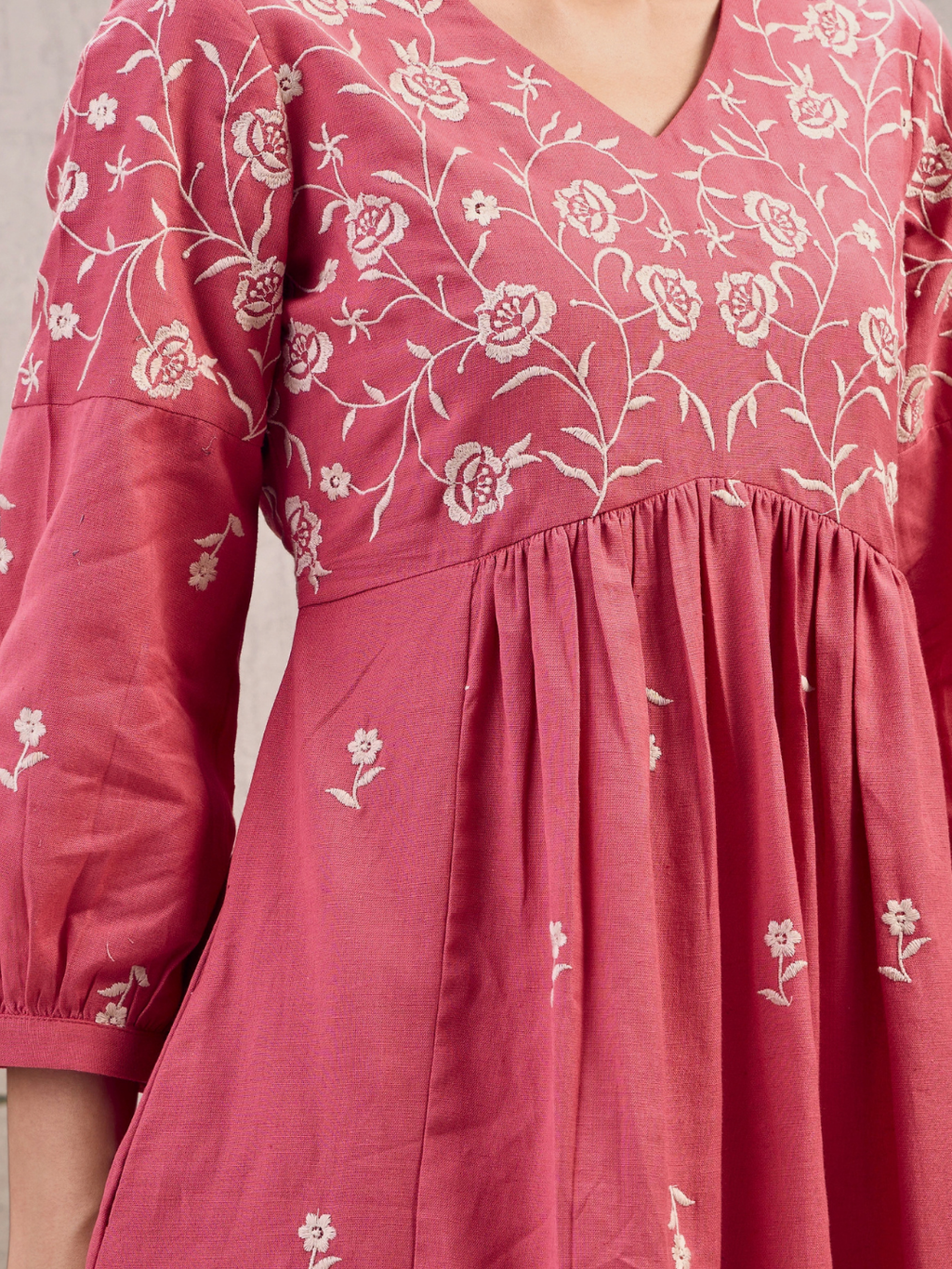 Coral Boho Embroidered Dress