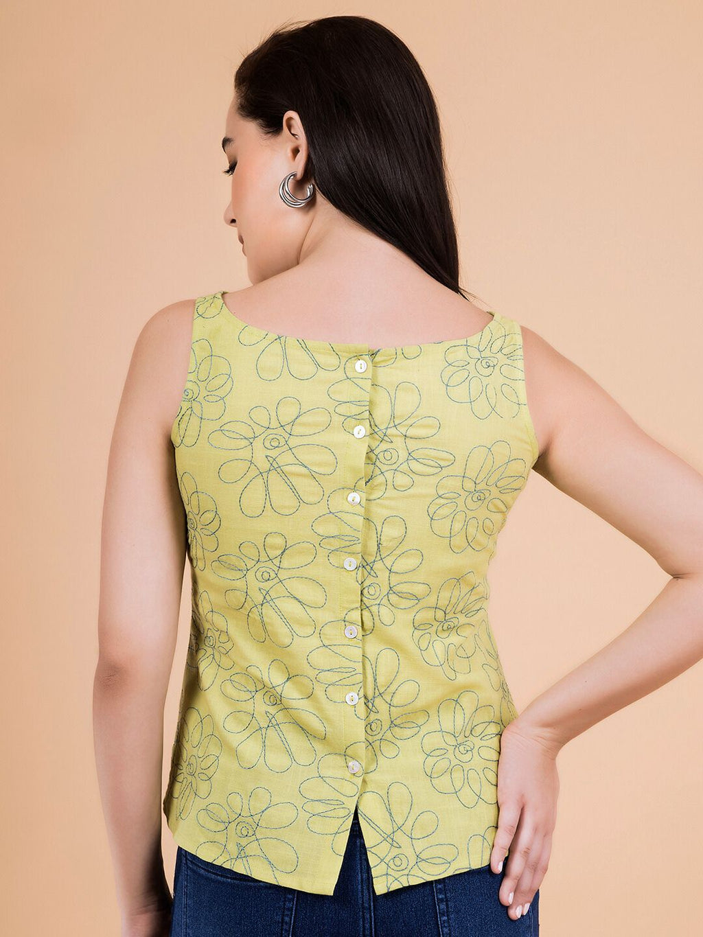 Lime Green Daisy Doodle Embroidered Top