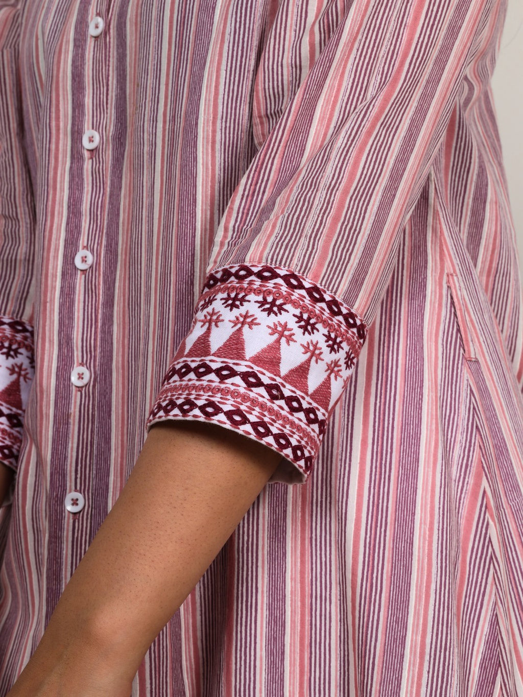 Blush Pink Striped Cotton Kurta for Women