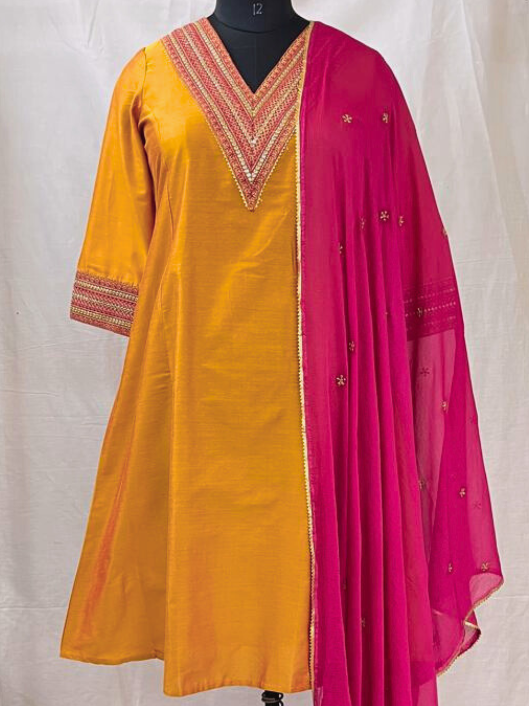 Pink Chiffon Dupatta with Lace Inserts