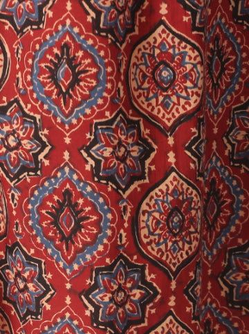 Red Ethnic Motifs Printed A-line Strappy Dress with Front Pockets