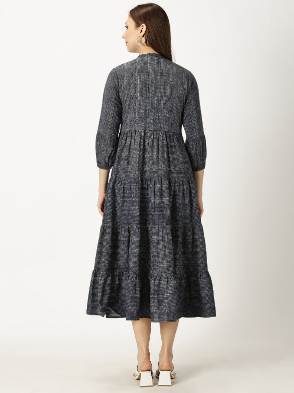 knee length dresses for ladies Navy/Blue Floral Tiered Midi Dress