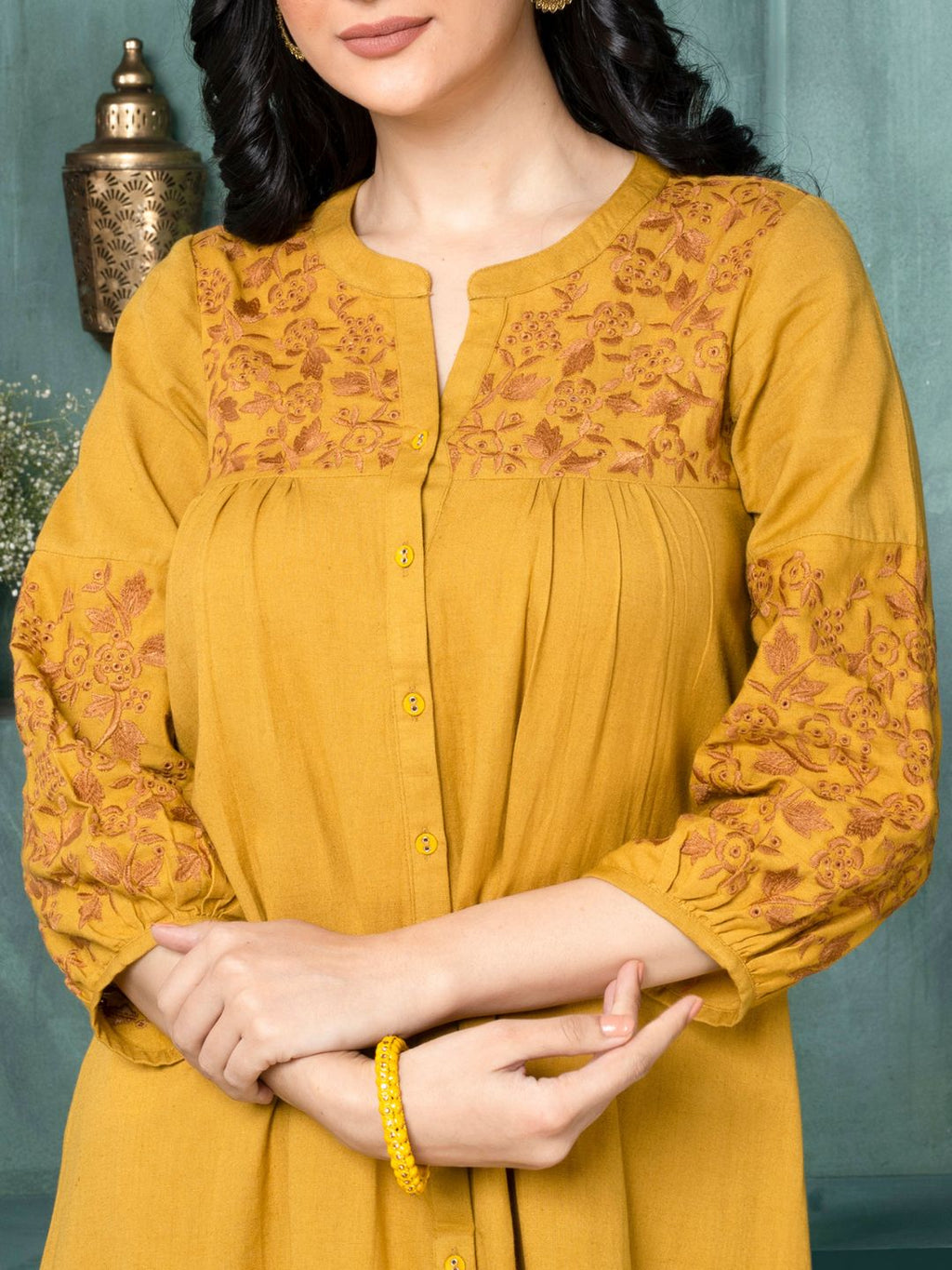 Amber Mustard Boho Chic Embroidered Dress