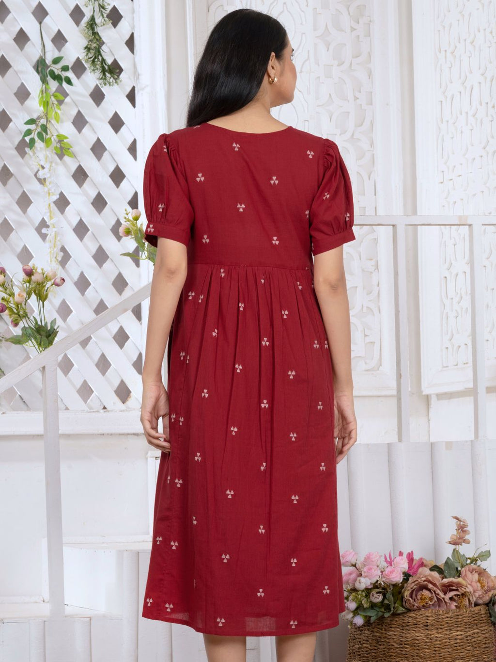 Carmine Red Elite Woven Design Midi Dress