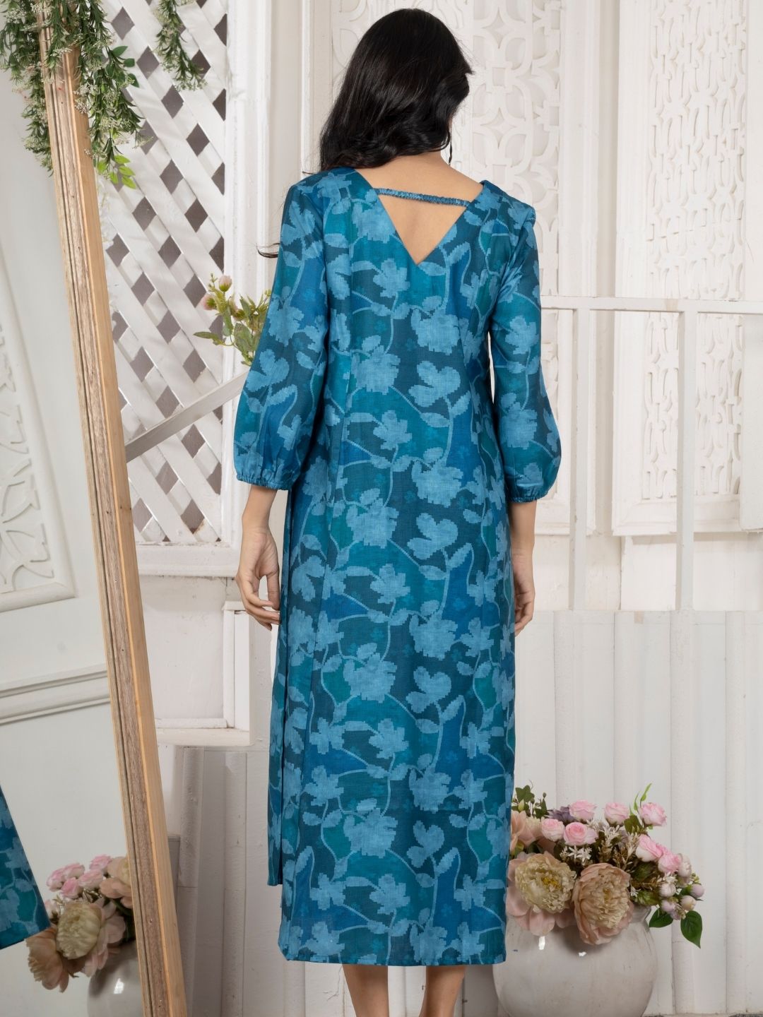 Crystal Teal Camotone Floral Midi Dress