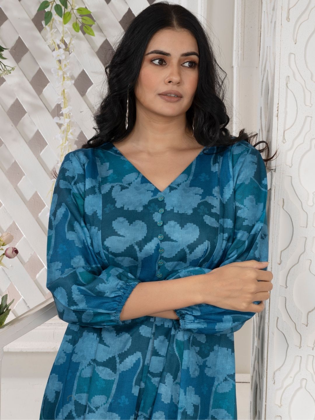 Crystal Teal Camotone Floral Midi Dress