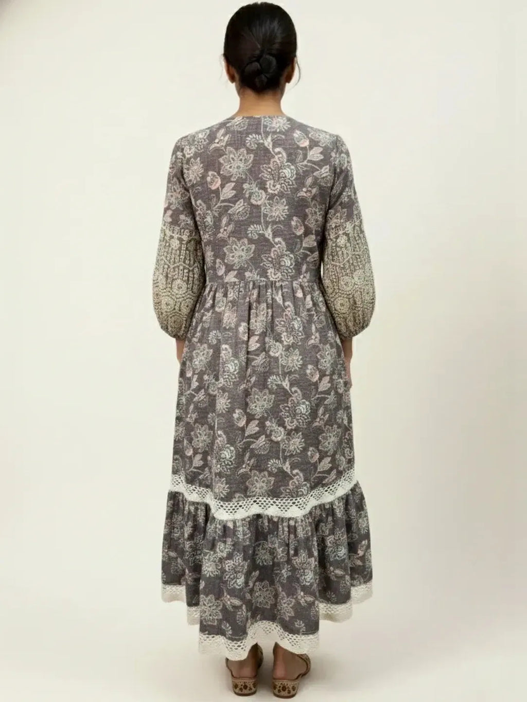 Fossil Grey Vintage Meadow Boho Tiered Dress