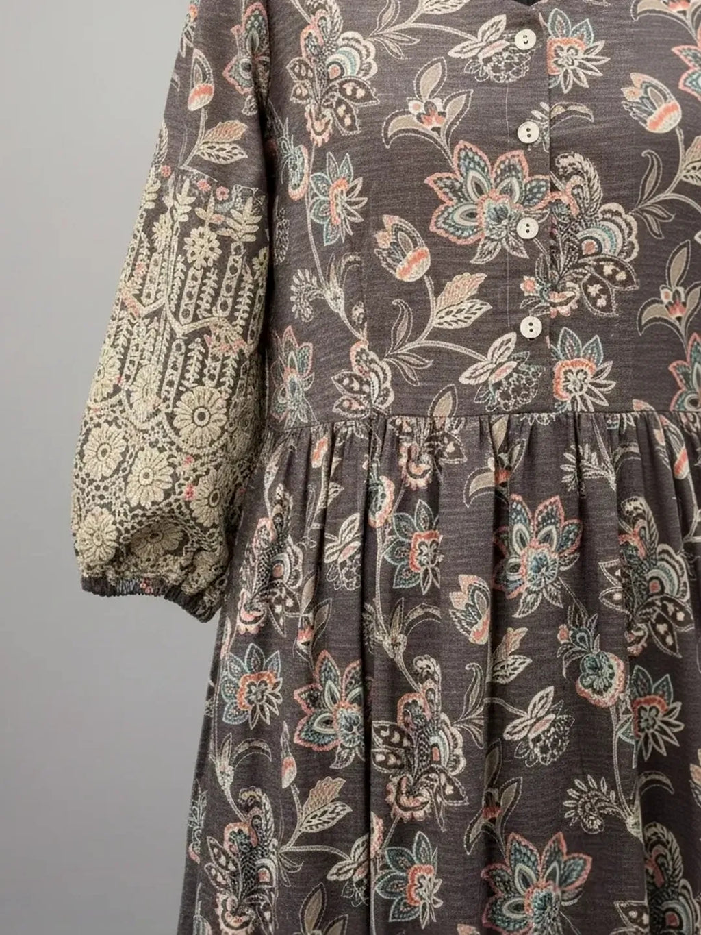 Fossil Grey Vintage Meadow Boho Tiered Dress