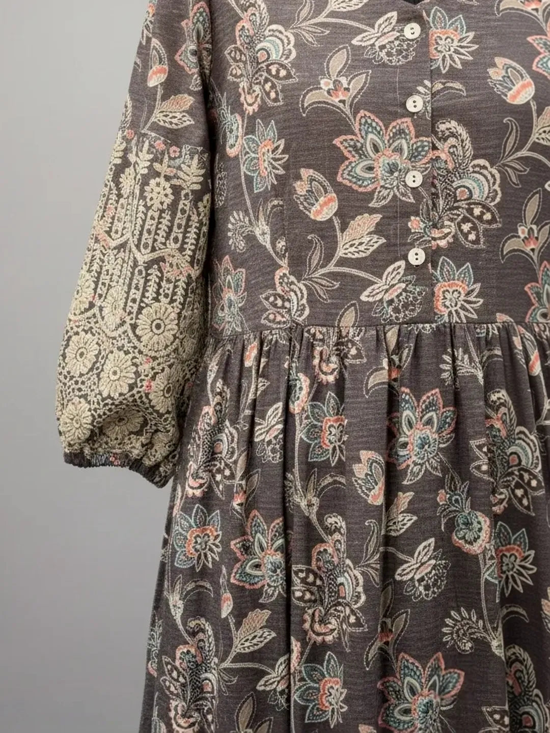 Fossil Grey Vintage Meadow Boho Tiered Dress