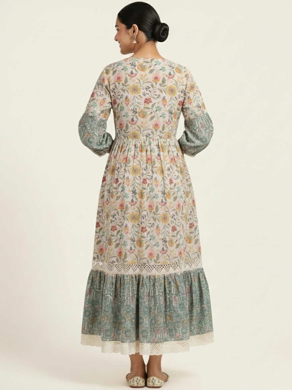 Candlelit Beige Vintage Meadow Boho Tiered Dress