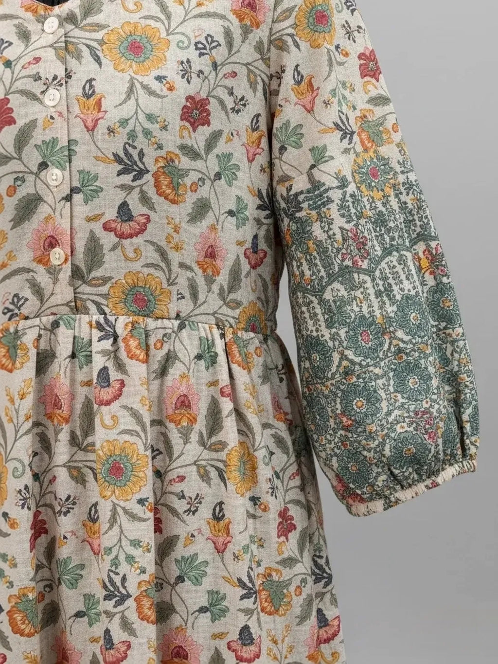 Candlelit Beige Vintage Meadow Boho Tiered Dress