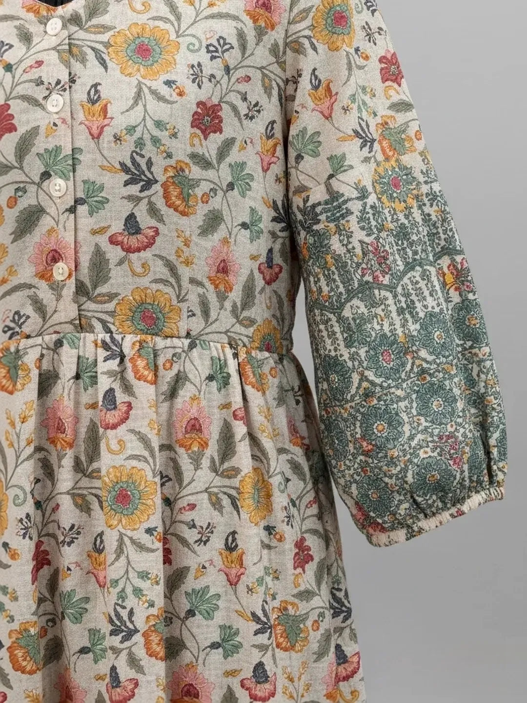 Candlelit Beige Vintage Meadow Boho Tiered Dress