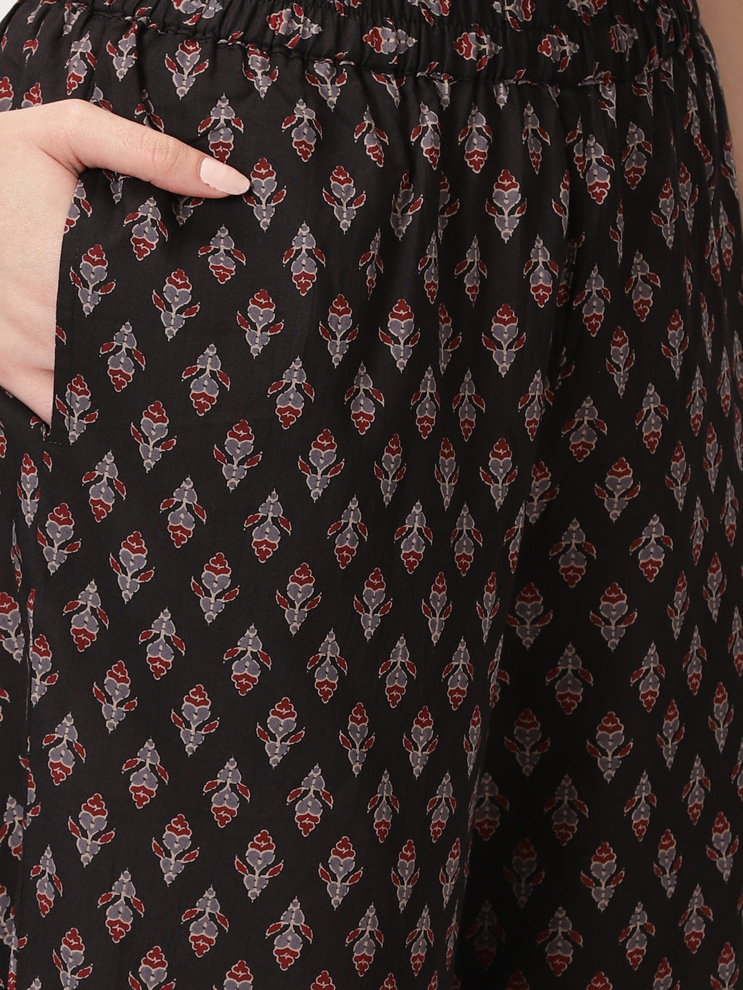 Black Ethnic Motifs Print Cotton Kurta Set