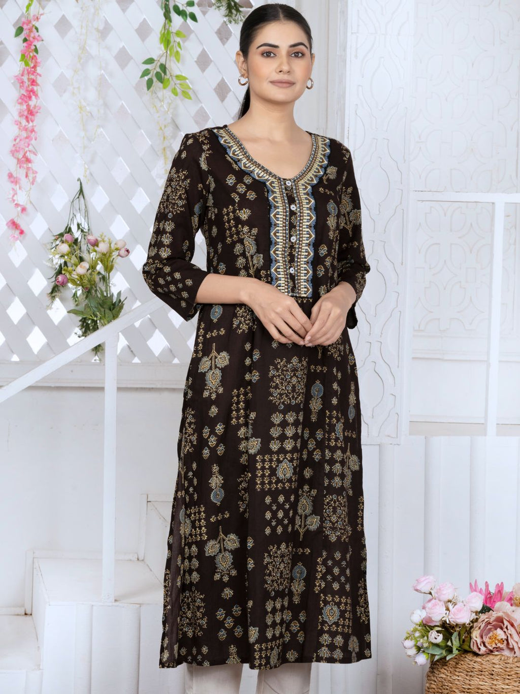 Classic Black Persian Block Motifs Kurta