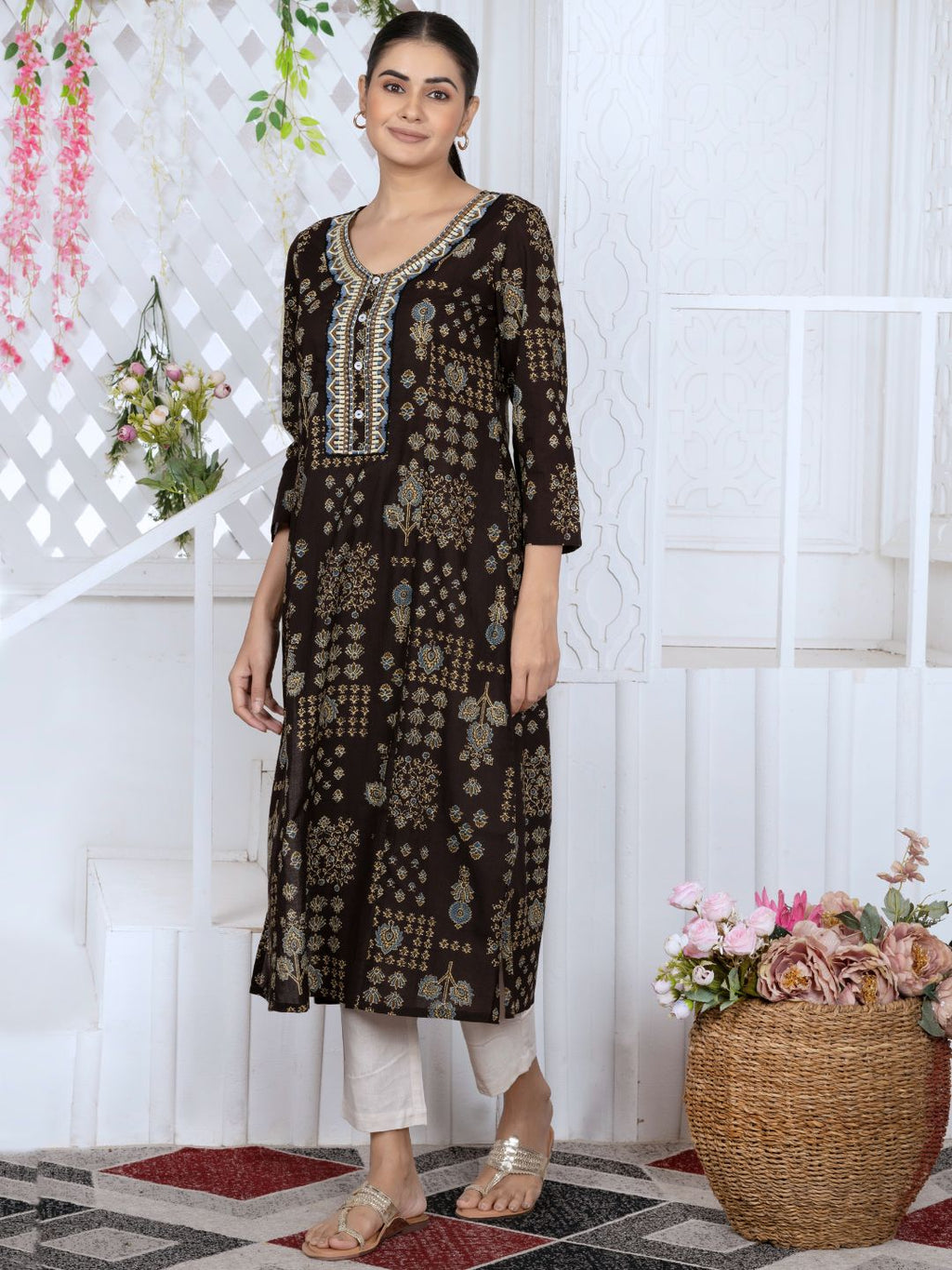 Classic Black Persian Block Motifs Kurta