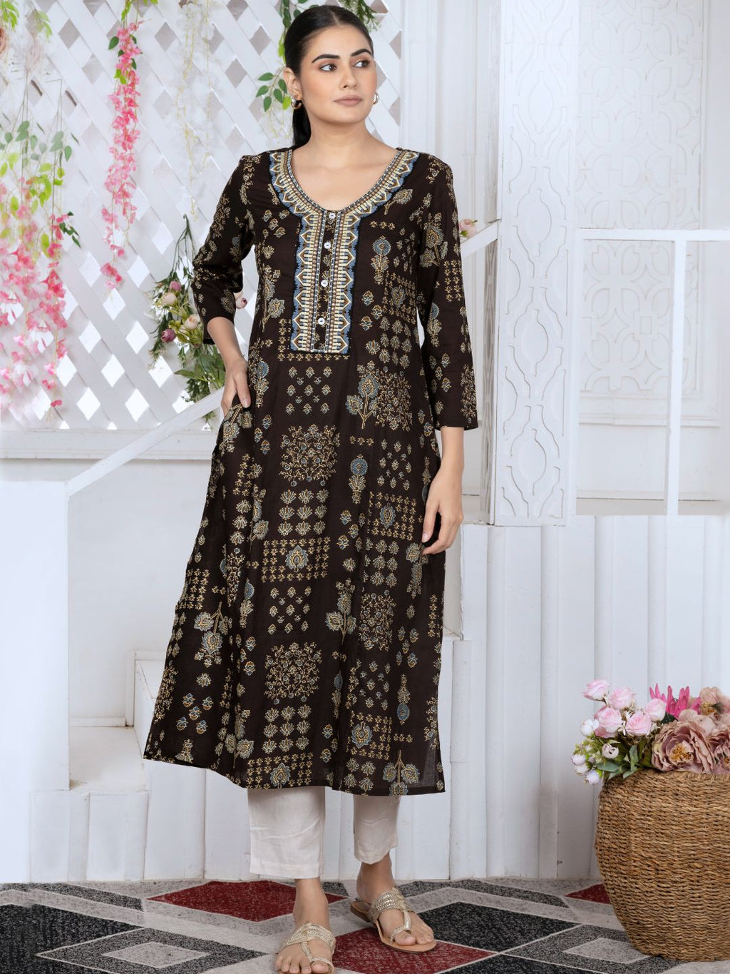 Classic Black Persian Block Motifs Kurta