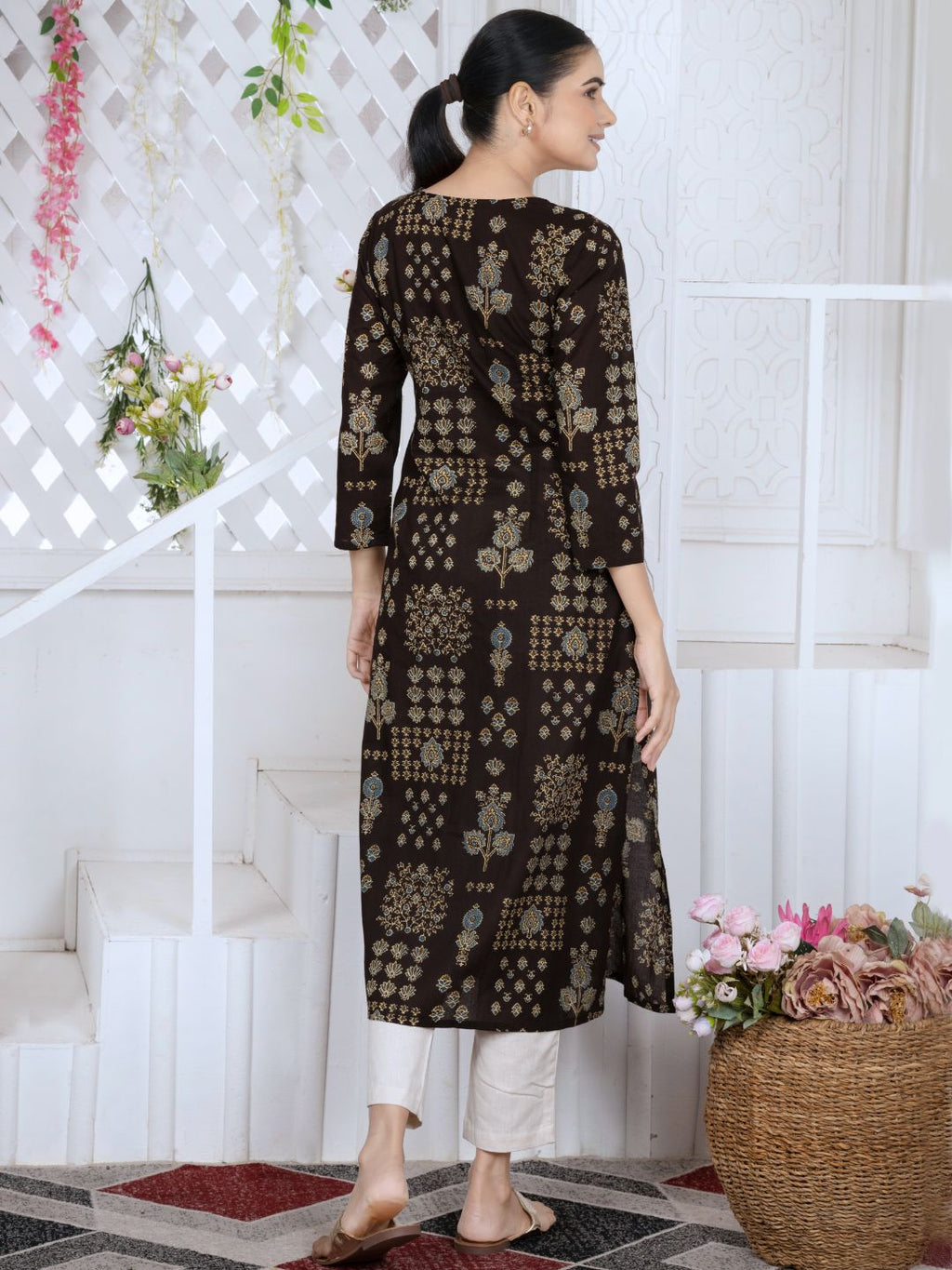 Classic Black Persian Block Motifs Kurta