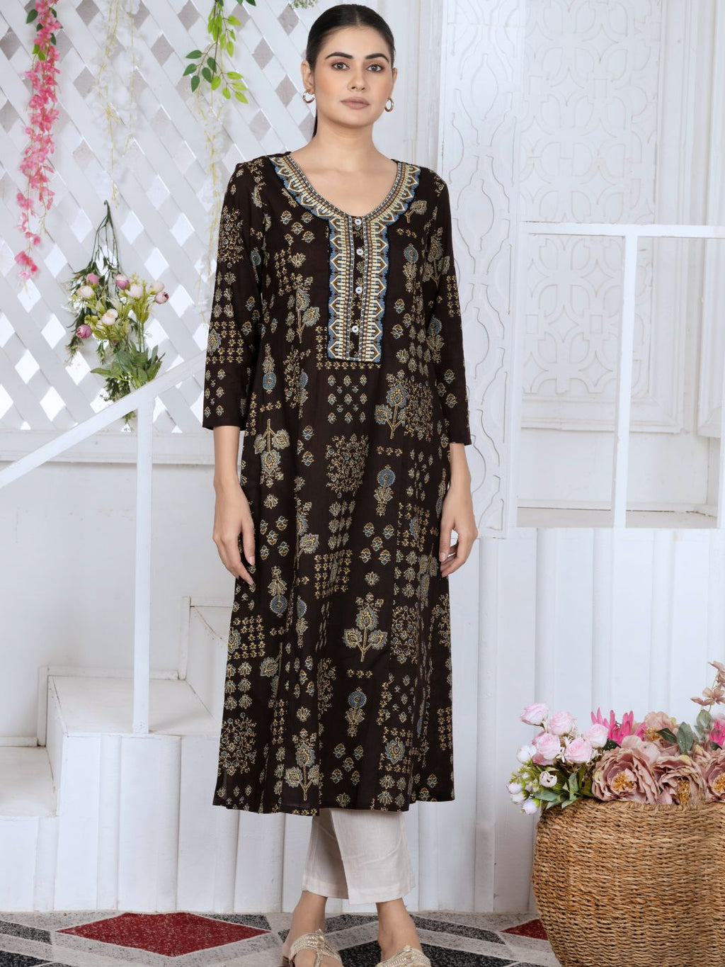 Classic Black Persian Block Motifs Kurta