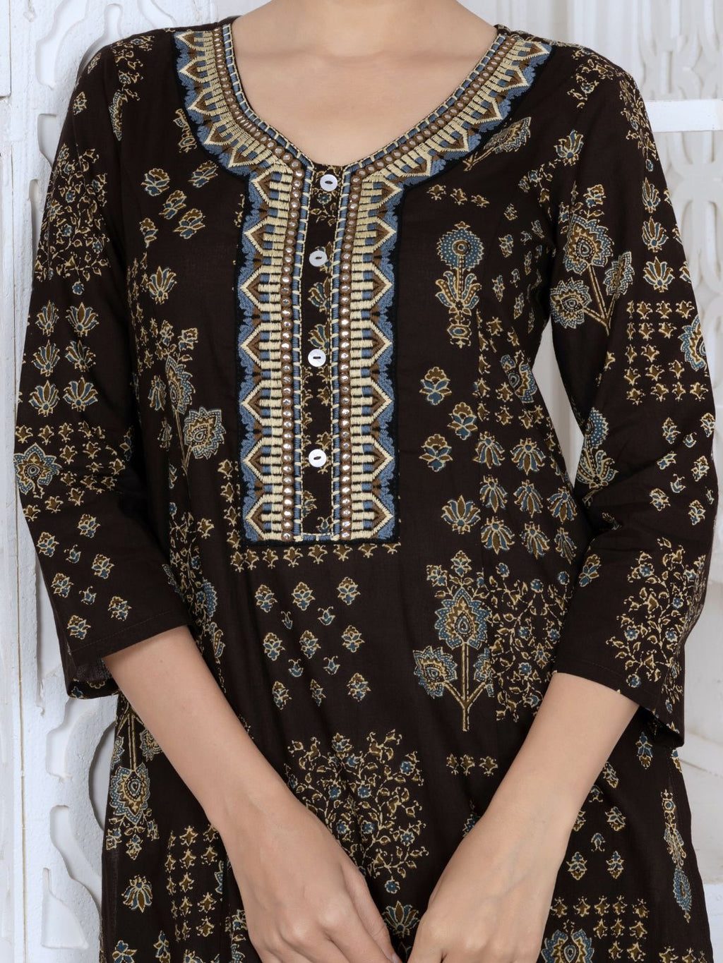 Classic Black Persian Block Motifs Kurta