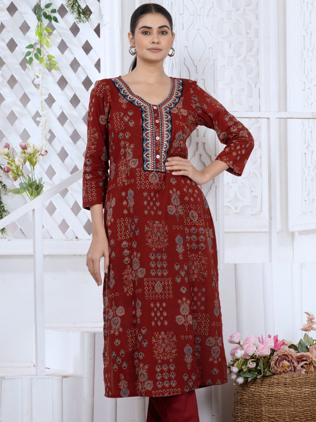 Royal Maroon Persian Block Motifs Kurta