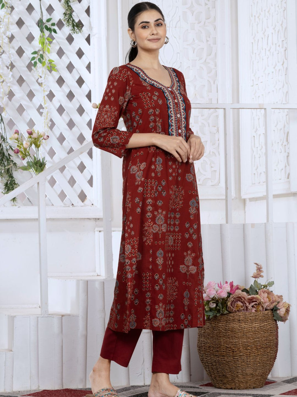Royal Maroon Persian Block Motifs Kurta