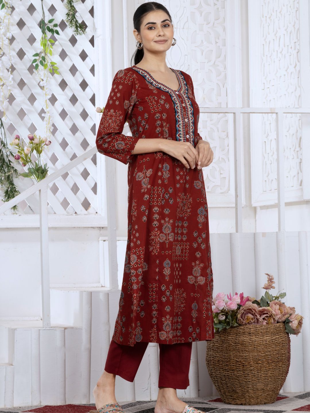 Royal Maroon Persian Block Motifs Kurta