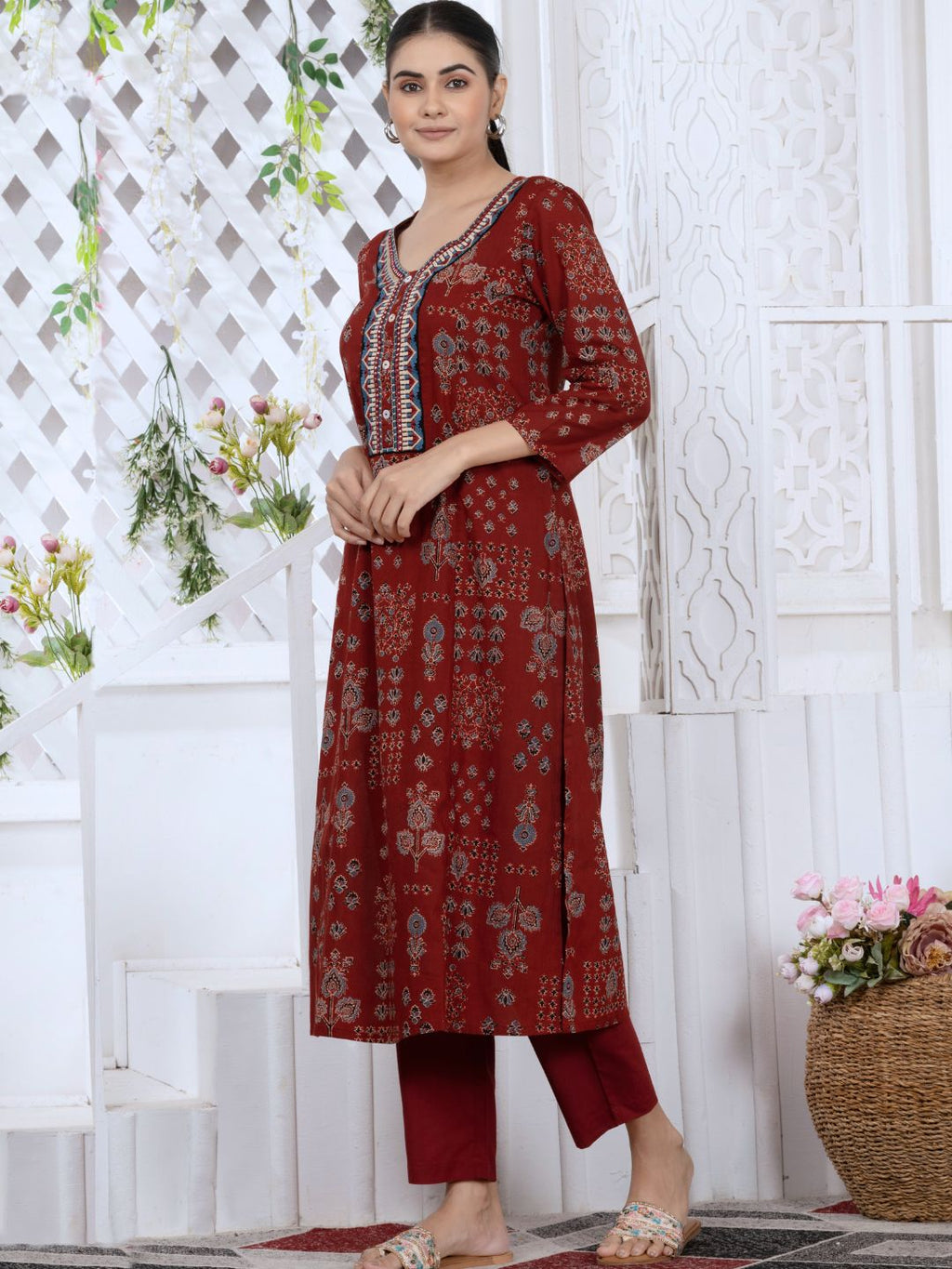 Royal Maroon Persian Block Motifs Kurta