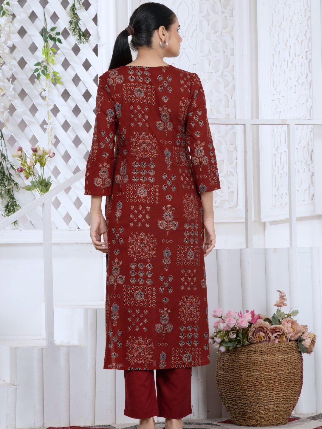 Royal Maroon Persian Block Motifs Kurta