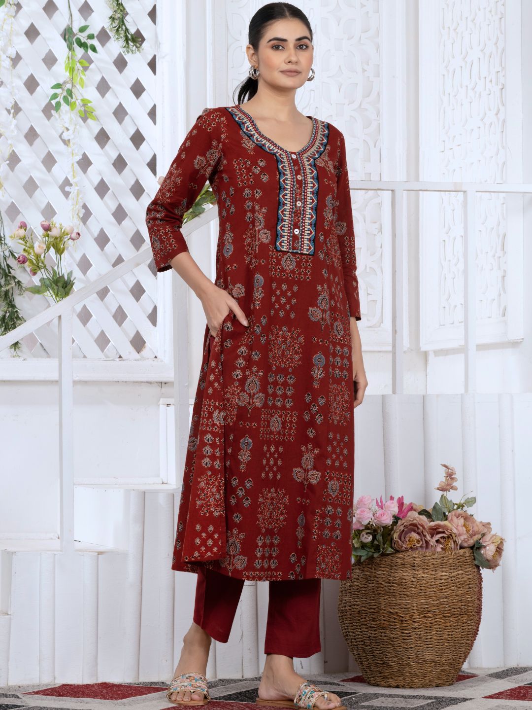 Royal Maroon Persian Block Motifs Kurta