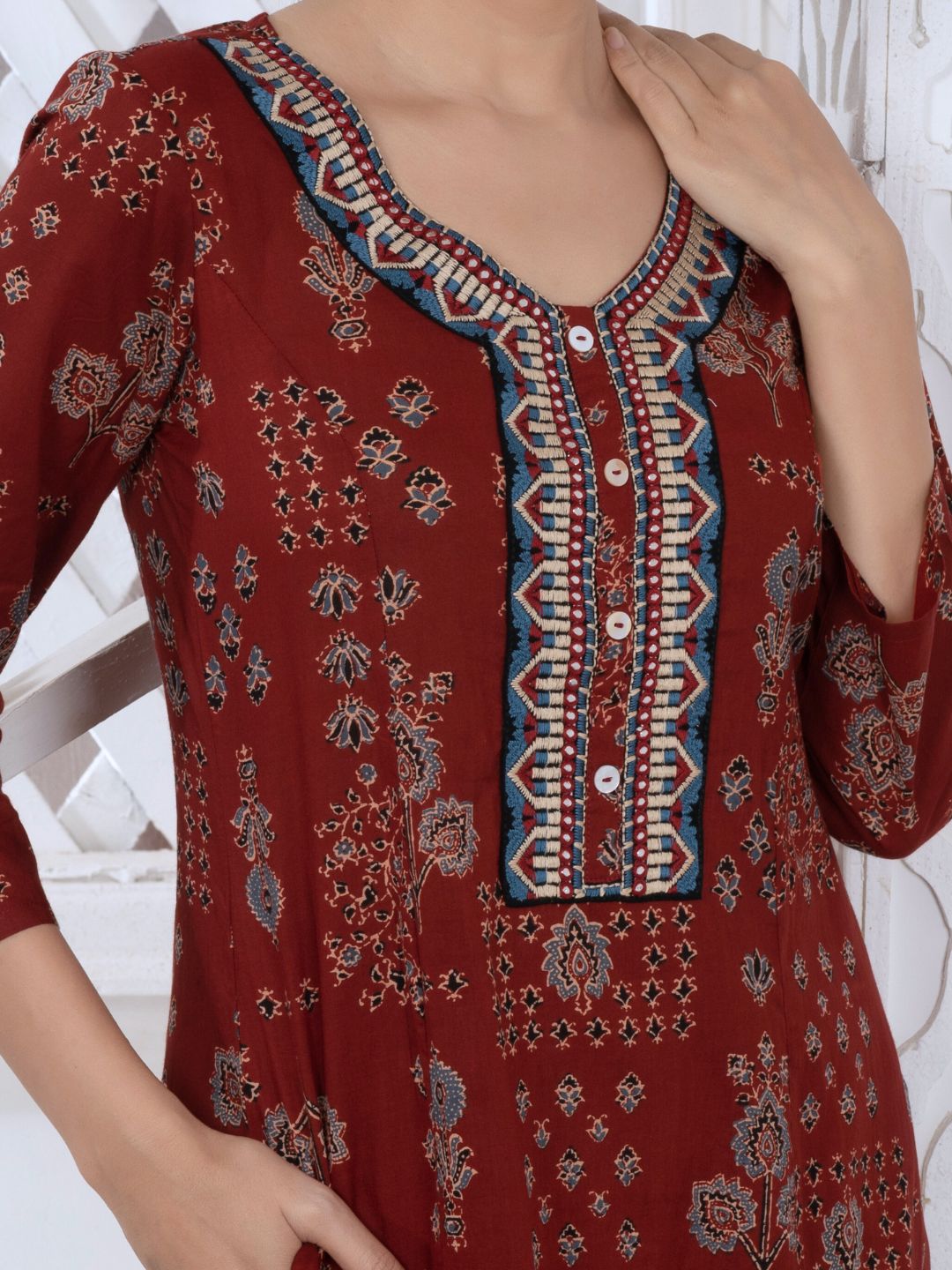 Royal Maroon Persian Block Motifs Kurta