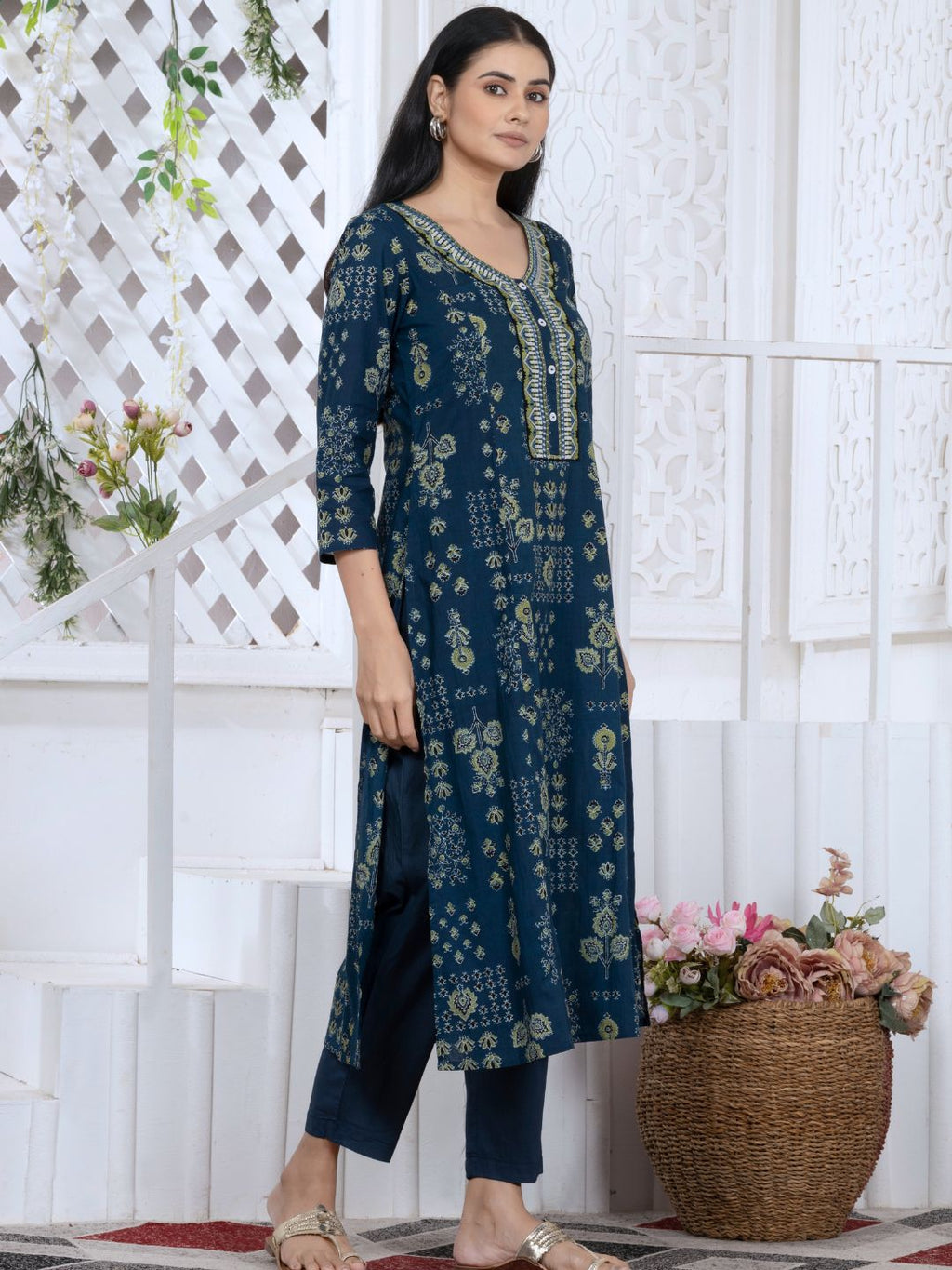 Navy Blue Persian Block Motifs Kurta