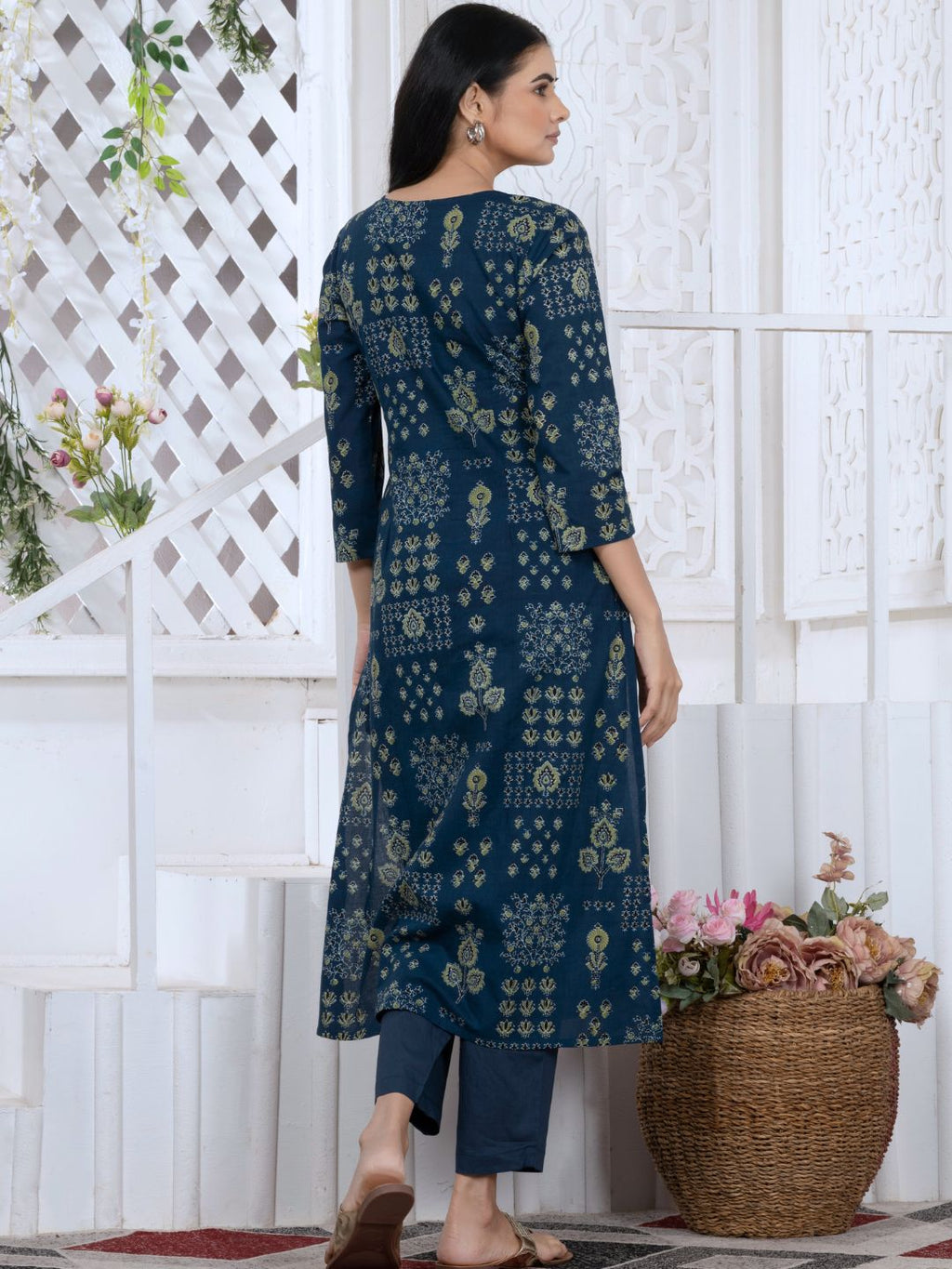 Navy Blue Persian Block Motifs Kurta