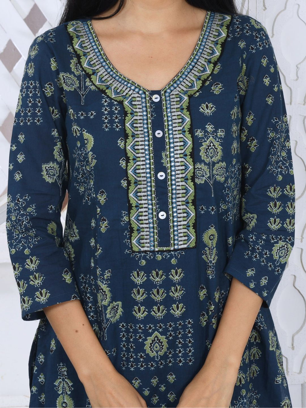 Navy Blue Persian Block Motifs Kurta