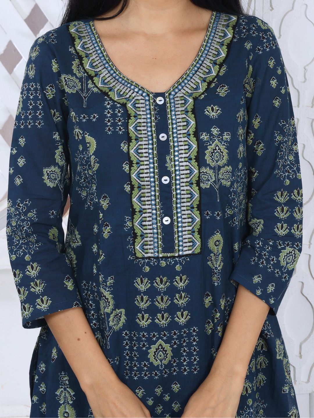 Navy Blue Persian Block Motifs Kurta