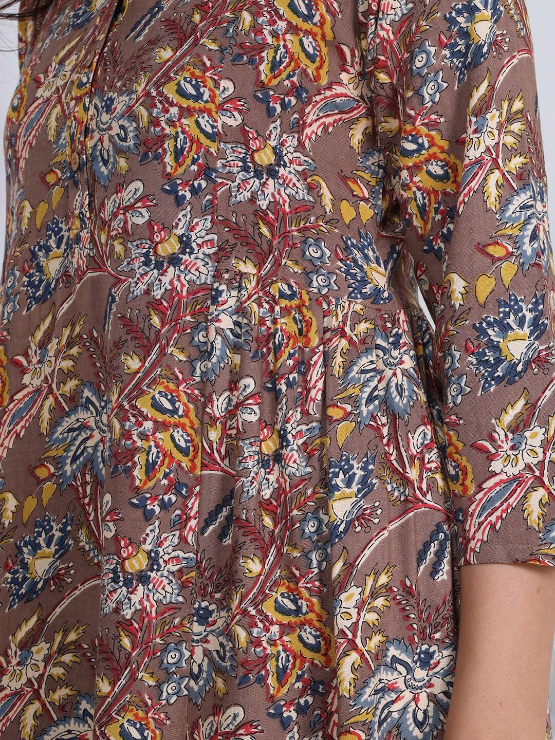 Mocha Brown Tropical Print Rayon Kurta