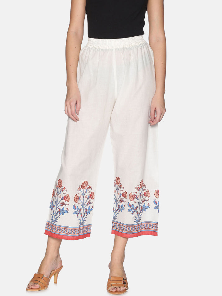Off White Jaipur Print On Hem Wide Leg Palazzo