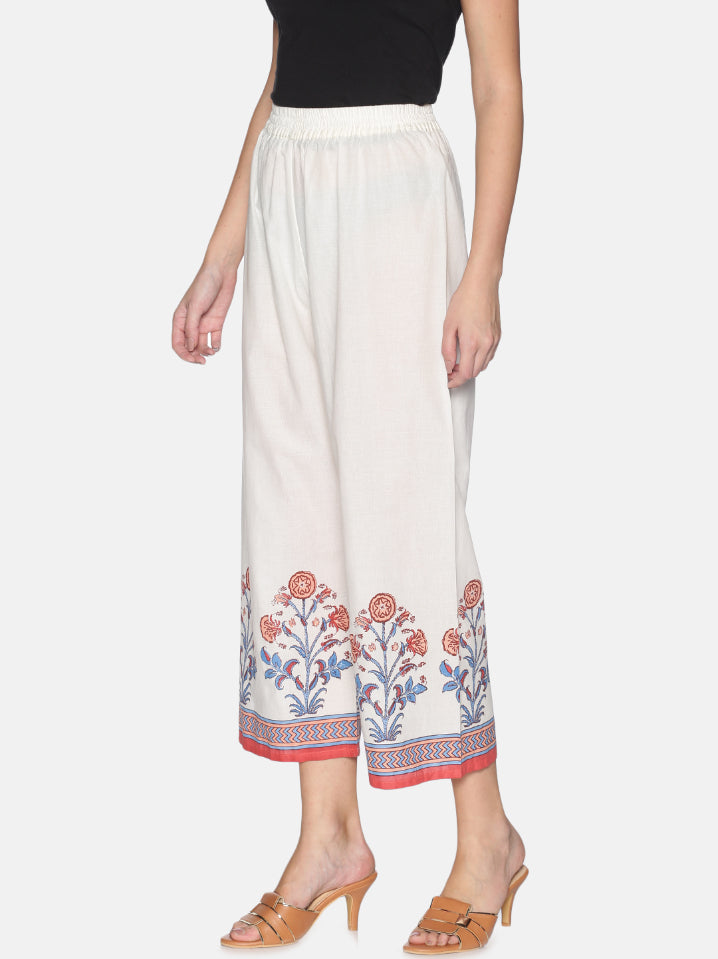 Off White Jaipur Print On Hem Wide Leg Palazzo